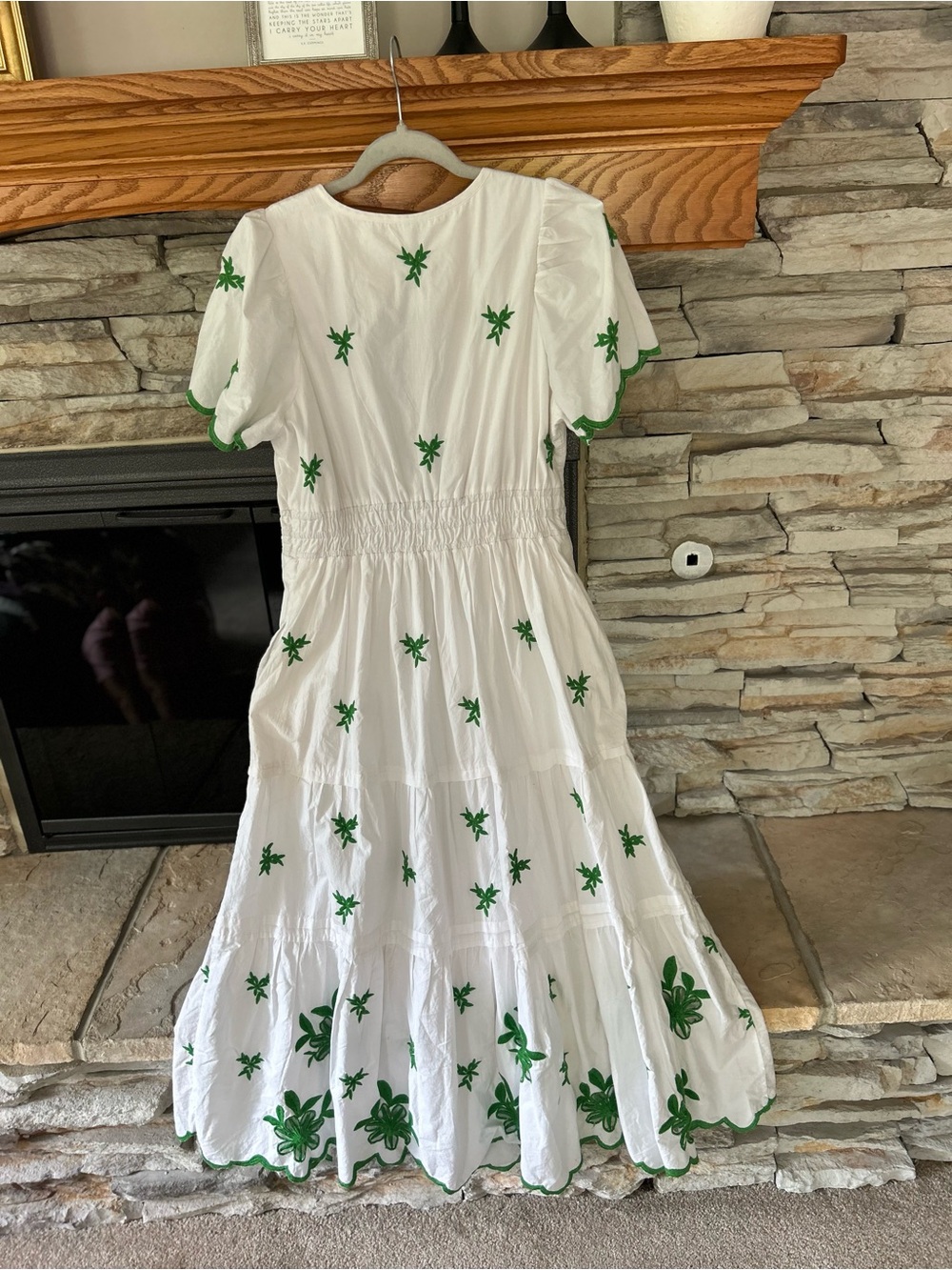 Anthropologie Somerset White Midi Dress with Green Floral Embroidery - Picture 3 of 3